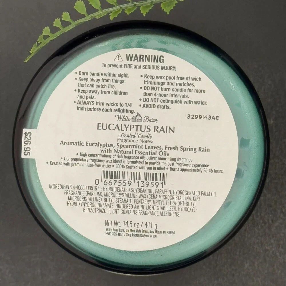 BBW Eucalyptus Rain White Barn Bath & Body Works 3 Wick Candle - Picture 10 of 10